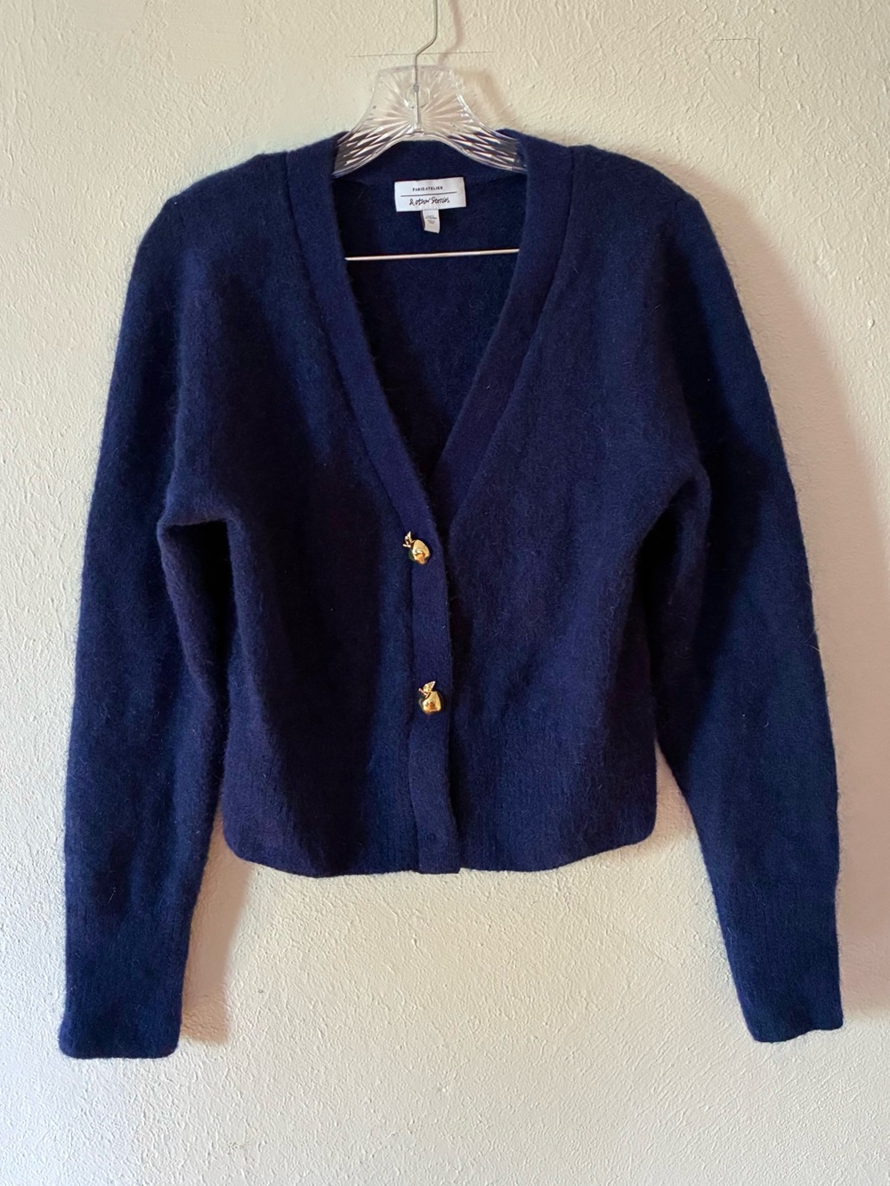 & Other Stories Navy V-Neck Cardigan with Gold Apple Snaps